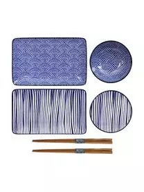 Tokyo Design Studio Handgemachtes Porzellan-Geschirr-Set Nipponmit Essstäbchen, 2 Personen (6-tlg.)